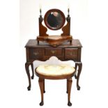 An oak lowboy, a stool and a dressing table mirror with jewellery drawer (3).