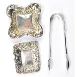 WALKER & HALL; an Edward VII hallmarked silver bonbon dish of square form, and a similar rectangular