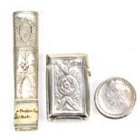 SAMUEL PEMBERTON; a George III hallmarked silver bodkin case, London 1812, length 7cm, also a silver