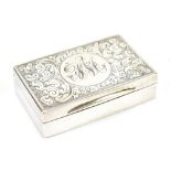 GEORGE UNITE; a Victorian hallmarked silver snuff box of rectangular form, with foliate engraved