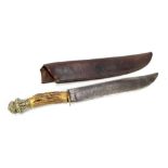 A vintage Bowie knife by Mables of Michigan USA, with stag antler grip, plated pommel shaped blade