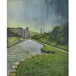 RODERICK THACKRAY; oil on canvas, 'Mossley Mills', 50.5 x 41cm, unframed.