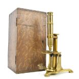 JOHN B DANCER OF MANCHESTER; a 19th century brass microscope, impressed around rim and fitted in