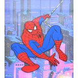 A cel depicting Spiderman, 24.5 x 19cm, accompanied with a Kooky Kharacters certificate of