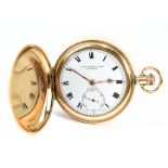 THOMAS RUSSELL & SON LIVERPOOL; a gold cased half hunter crown wind pocket watch, the circular