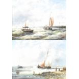 JAMES DERBAR (20th century); pair of oils on board, maritime scenes, each signed lower right, 29 x