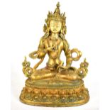 A Chinese bronze figure of Buddha Vajrasattva, costume set with turquoise and coral coloured