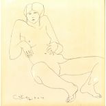 GEOFFREY KEY (born 1941); ink on paper, reclining nude, signed and dated lower left 8.6.77, 42.5 x