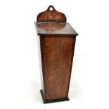 A George III oak and mahogany crossbanded wall hanging candle box, height 44.5cm.