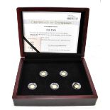 A 'Big Five' Congo 100 Francs 0.5g fine gold five coin set, with certificates, all encapsulated,