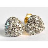 A pair of yellow metal diamond heart shaped cluster ear studs, the posts stamped 9k, approx 2.7g.