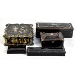 Three Victorian mother of pearl inlaid boxes to include square example in the oriental taste,