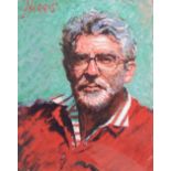 ROLF HARRIS (born 1930); a signed limited edition print, 'Self Portrait in Striped Shirt', no.437/