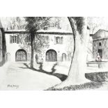 PAUL JONES; charcoal drawing, French château, signed lower left, 49 x 68.5cm, framed and glazed. (D)
