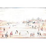 LAURENCE STEPHEN LOWRY RBA RA (1887-1976); a signed limited edition colour print, 'On The Sands',