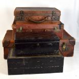 Three leather suitcases and four metal cash boxes with keys (7).