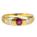 An 18ct yellow gold diamond and ruby ring, size L, approx 4.2g.