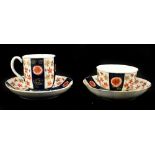 WORCESTER; an 18th century first period coffee can and saucer with matching tea bowl and saucer,