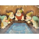 SNOW WHITE AND THE SEVEN DWARVES; an original Courvoisier cel of five of the dwarves leaning over