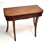 A 19th century mahogany tea table with inlaid detail on sabre legs, 73 x 91.5cm.Additional