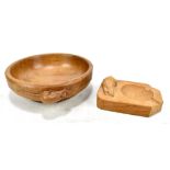 ROBERT 'MOUSEMAN' THOMPSON; an adzed oak bowl, diameter 15cm, and an ashtray, length 10cm (2).