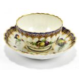 WORCESTER; an 18th century first period tea bowl and saucer decorated in the 'Lord Henry Thyme'