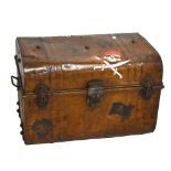 A metal travelling trunk painted to resemble a pirate's chest.