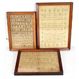 Three samplers, the first with religious verse, signed 'Sarah Crumach Agd [sic] 11 Years Od [sic]