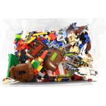 A large collection of loose playworn Lego to include figures, instruction booklet for Star Wars, all