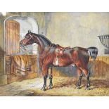 EW LLOYD; watercolour; study of a hunter within a stable, signed and dated 1875, 18.5 x 23cm, framed