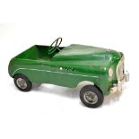 A green painted child's pedal car (for restoration), length 102cm.