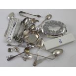 A quantity of hallmarked silver and white metal teaspoons, Apostle spoons, sugar nips,