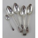 A George III hallmarked silver set of Fiddle pattern serving spoons, William Cripps, London 1815,