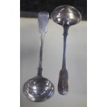 A pair of George V hallmarked silver Fiddle pattern ladles, Goldsmiths & Silversmiths Company Ltd,