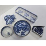 A Copeland & Garrett c1840 blue and white transfer pen tray with lily and abstract decoration,