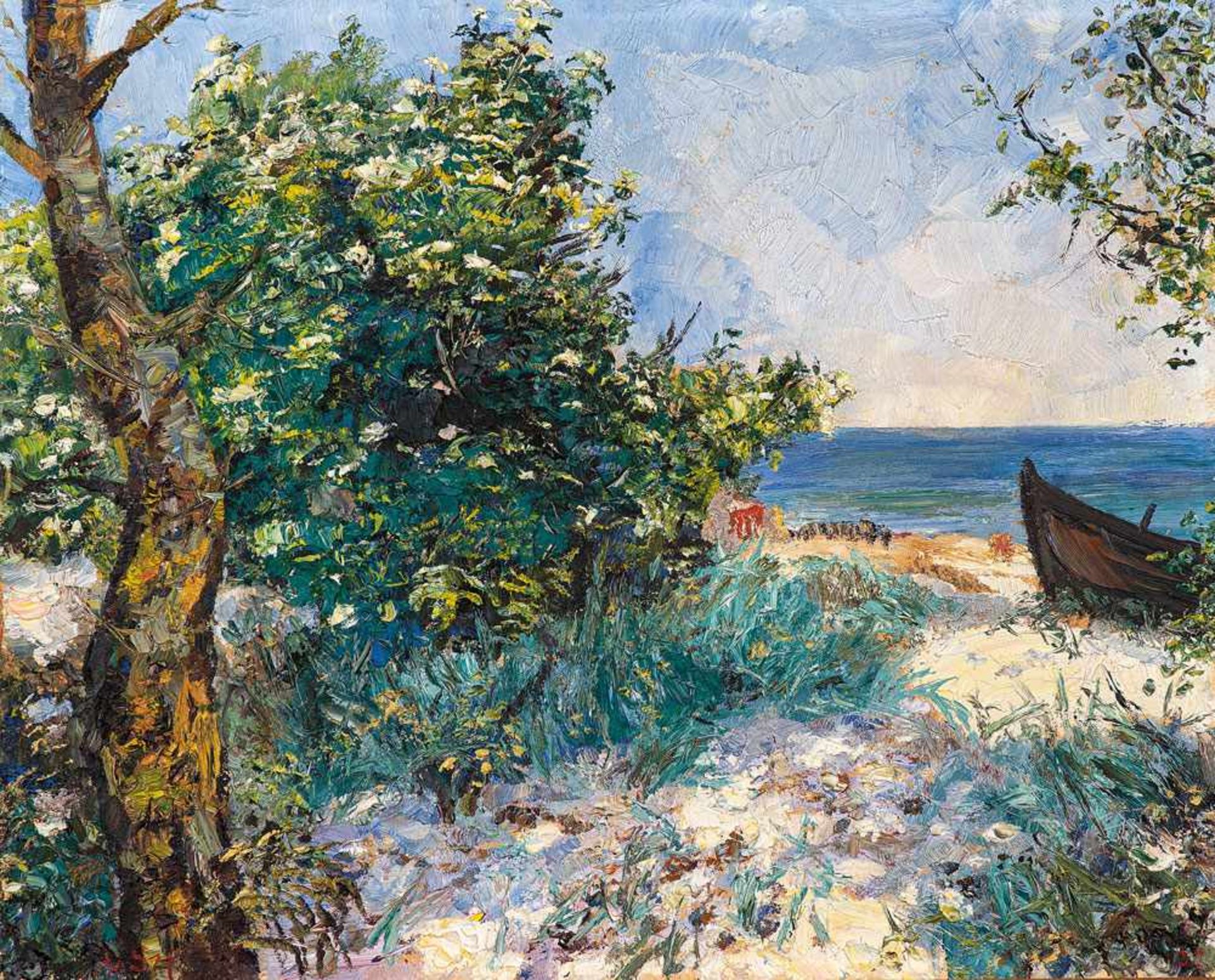 Alexander von Szpinger (1889 - Weimar - 1969)Heißer Sommertag am Meer.Öl auf Malkarton auf