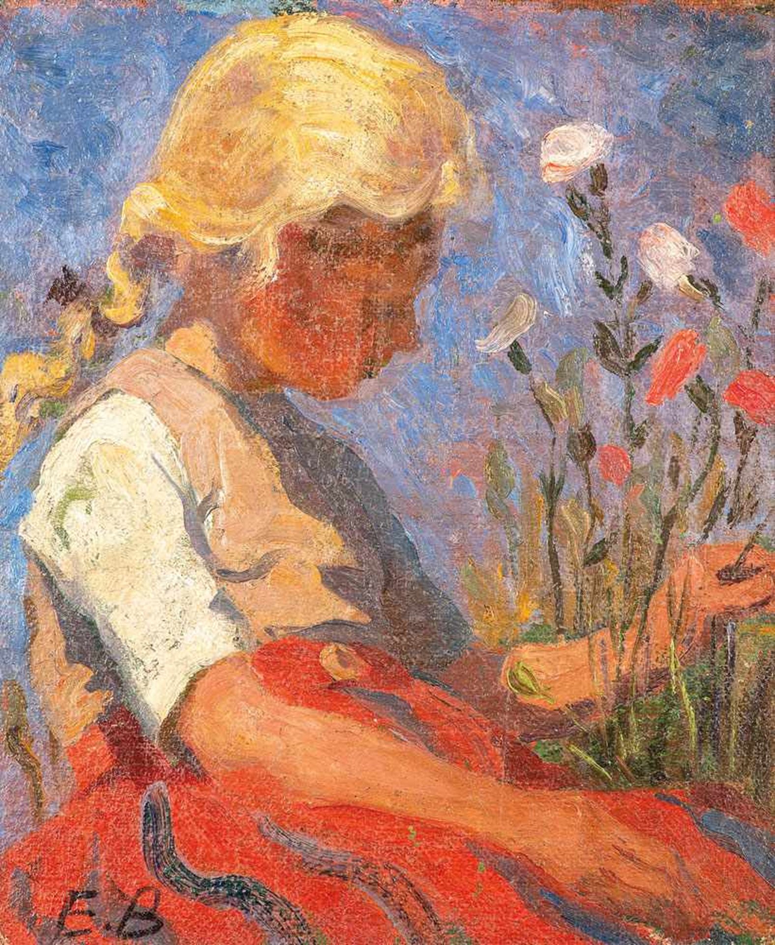 Elisabeth Büchsel (1867 - Stralsund - 1957)Hiddenseer Mädchen.Öl auf Leinwand auf Hartfaser
