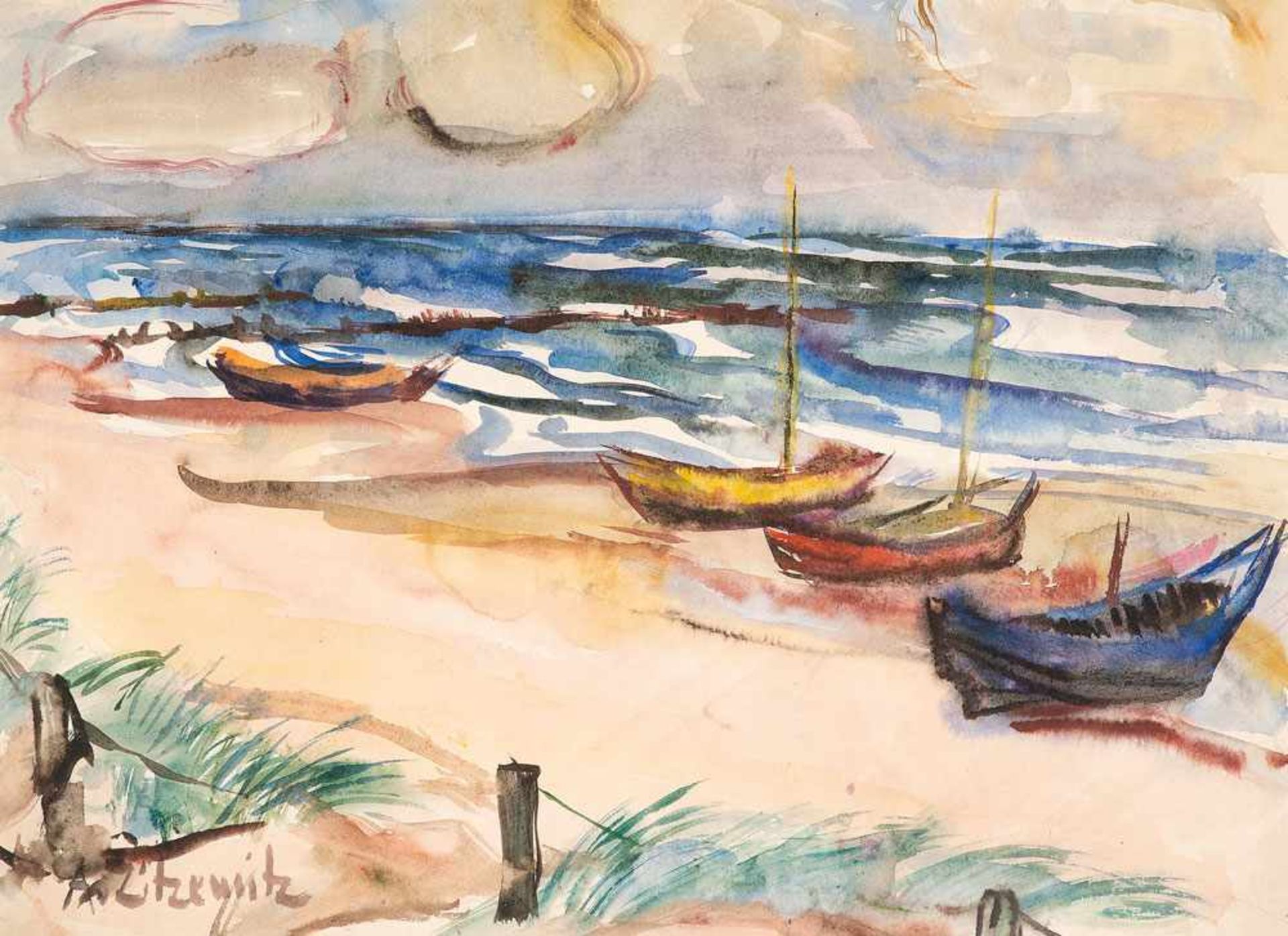 Augusta von Zitzewitz (1880 - Berlin - 1960)Am Strand von Hiddensee.Aquarell. Um 1930. 440 x 600