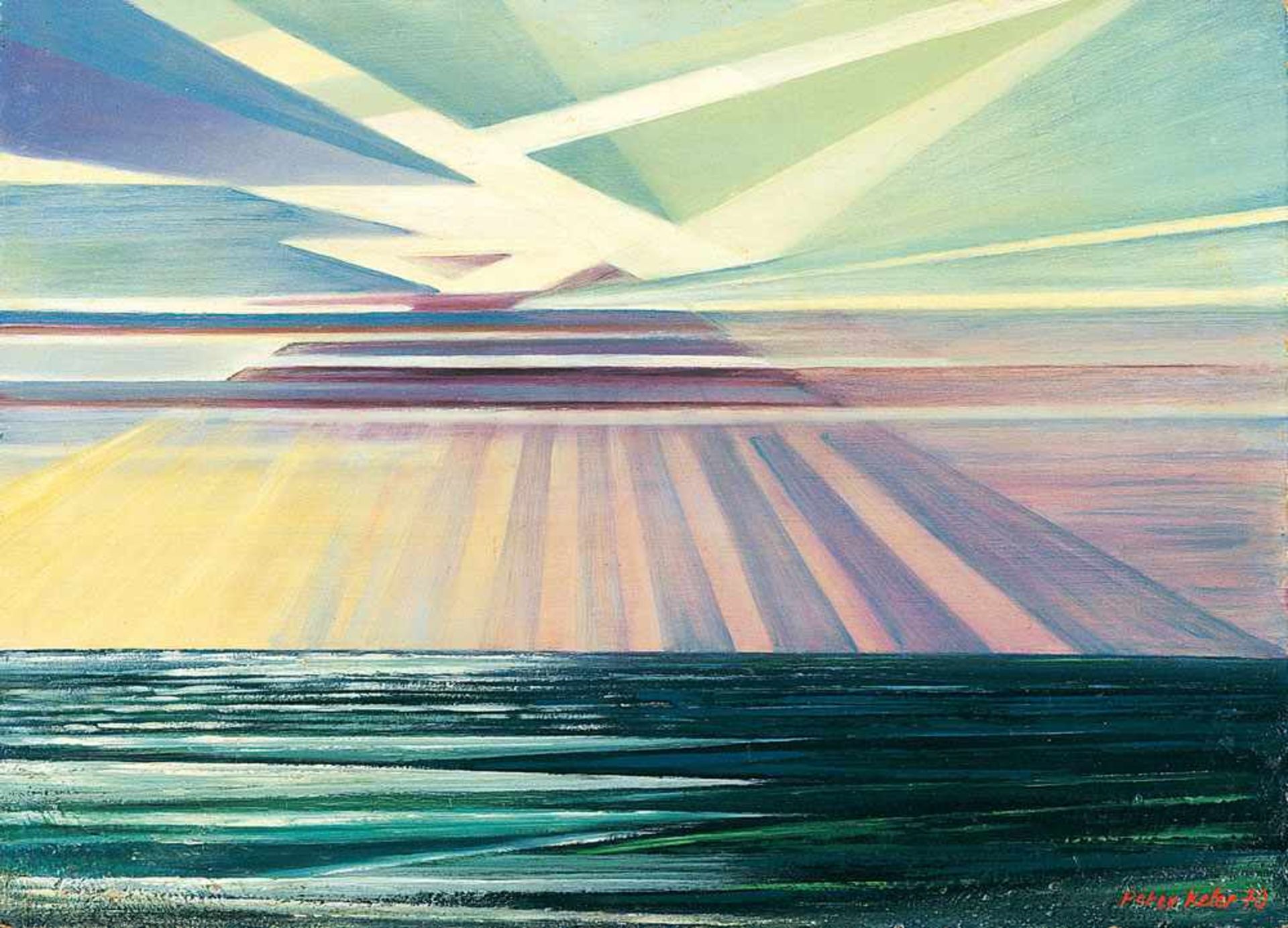 Peter Keler (1898 Preetz/Holstein - 1982 Weimar)Sonnenstrahlen.Öl auf Hartfaser. 1970. 500 x 700