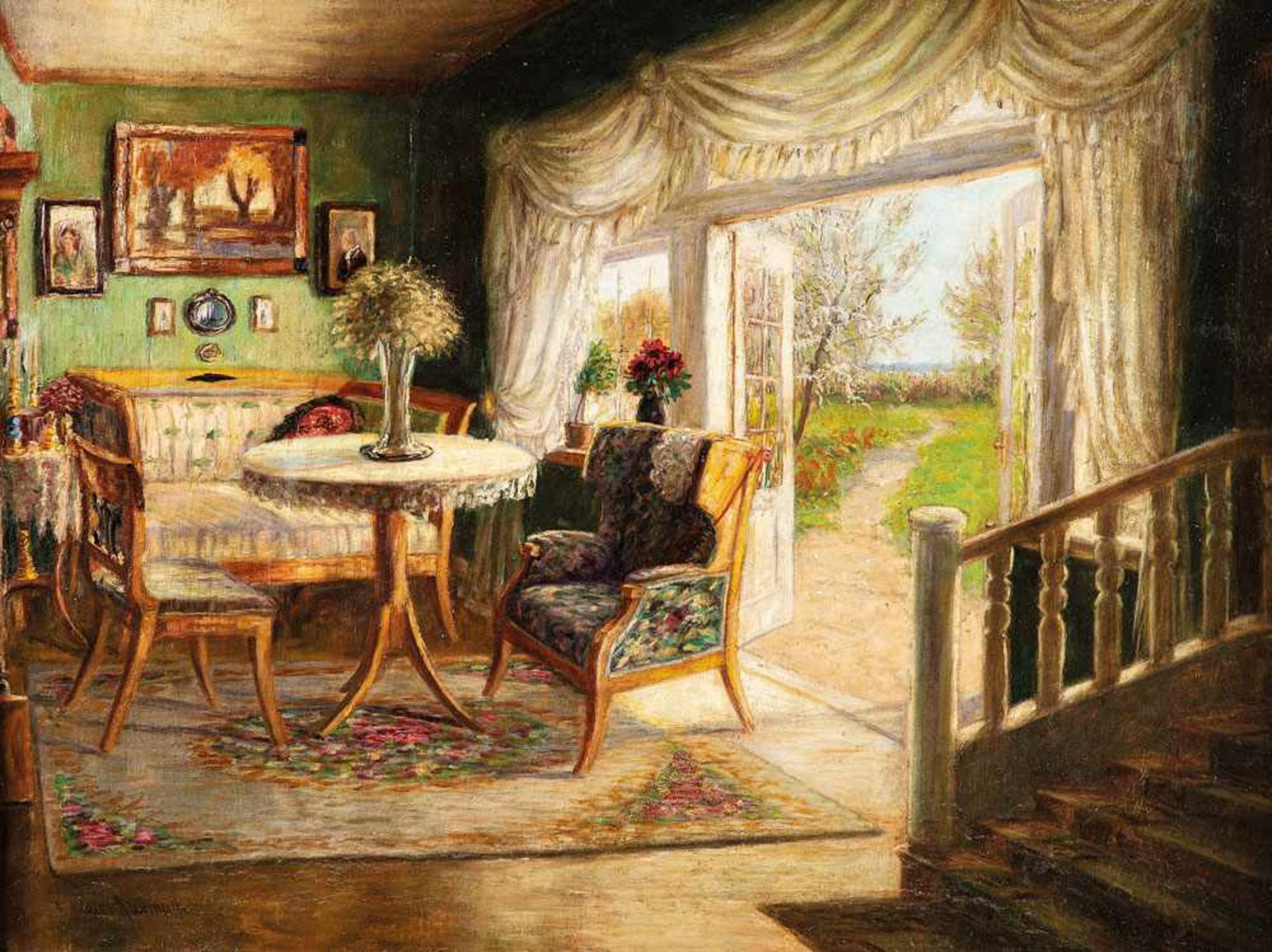 Else Müller-Kaempff (1869 - Berlin - 1940)Interieur.Öl auf Leinwand. Um 1909. 600 x 800 mm. U. l.