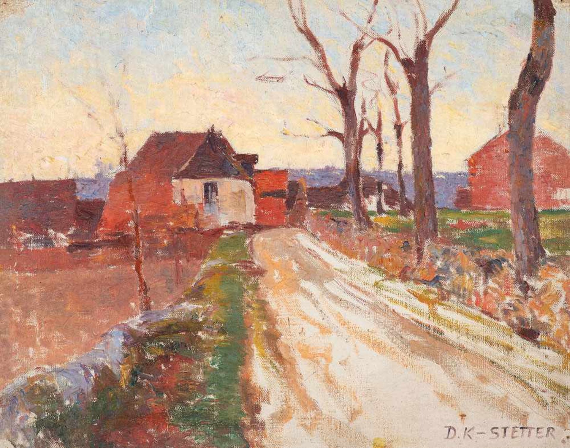 Dora Koch-Stetter (1881 Bayreuth - 1968 Althagen-Ahrenshoop)Dorfstraße.Öl auf Leinwand auf