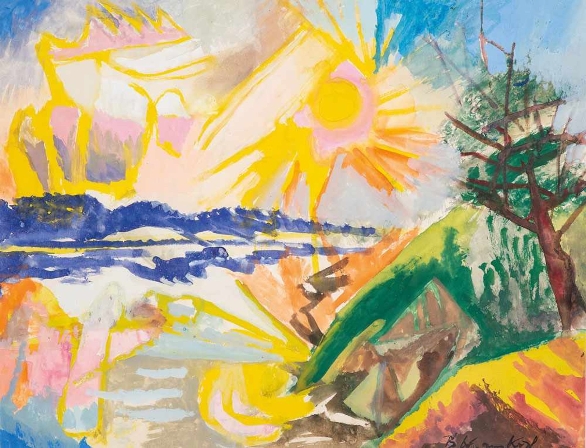 Bruno Krauskopf (1892 Marienburg/Westpreußen - 1960 Berlin)Küstenlandschaft.Gouache. Um 1950. 450 x