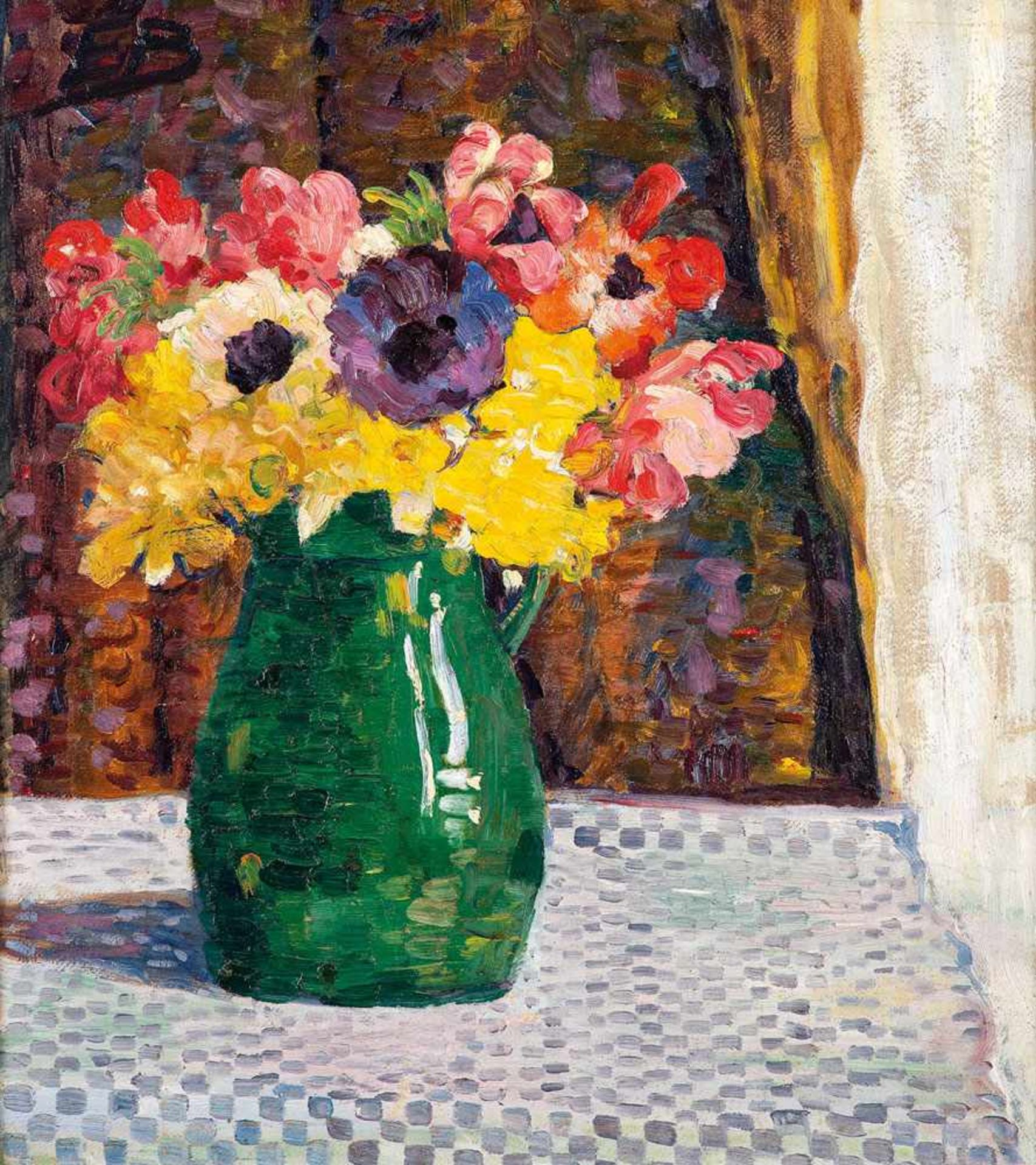 Elisabeth Büchsel (1867 - Stralsund - 1957)Strauß mit Frühlingsblumen.Öl auf Malplatte. Um 1904.