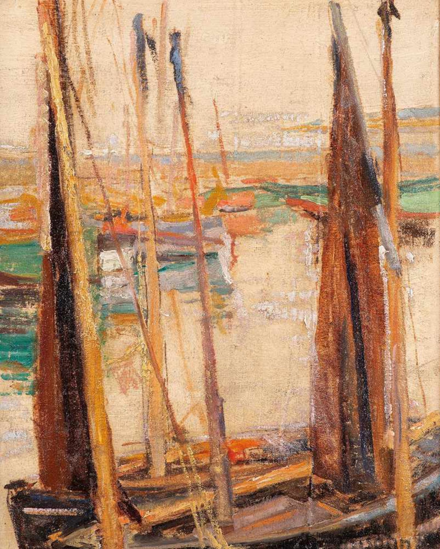 Alfred Heinsohn (1875 - Hamburg - 1927)Seglerhafen.Öl auf Leinwand. o. J. 420 x 335 mm. U. r.