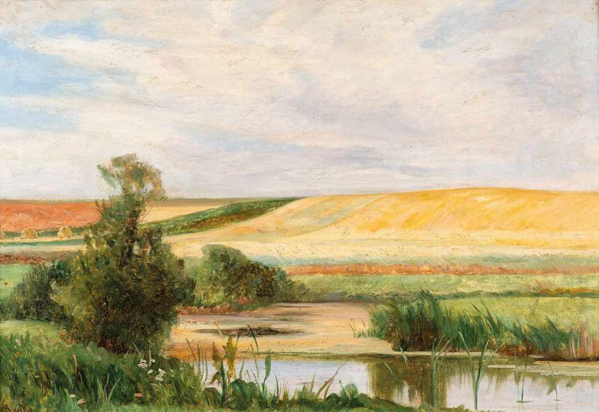 Franz Bunke (1857 Schwaan - 1939 Oberweimar) Sommernachmittag, o. J. Öl auf Holz. 330 x 485 mm. U.