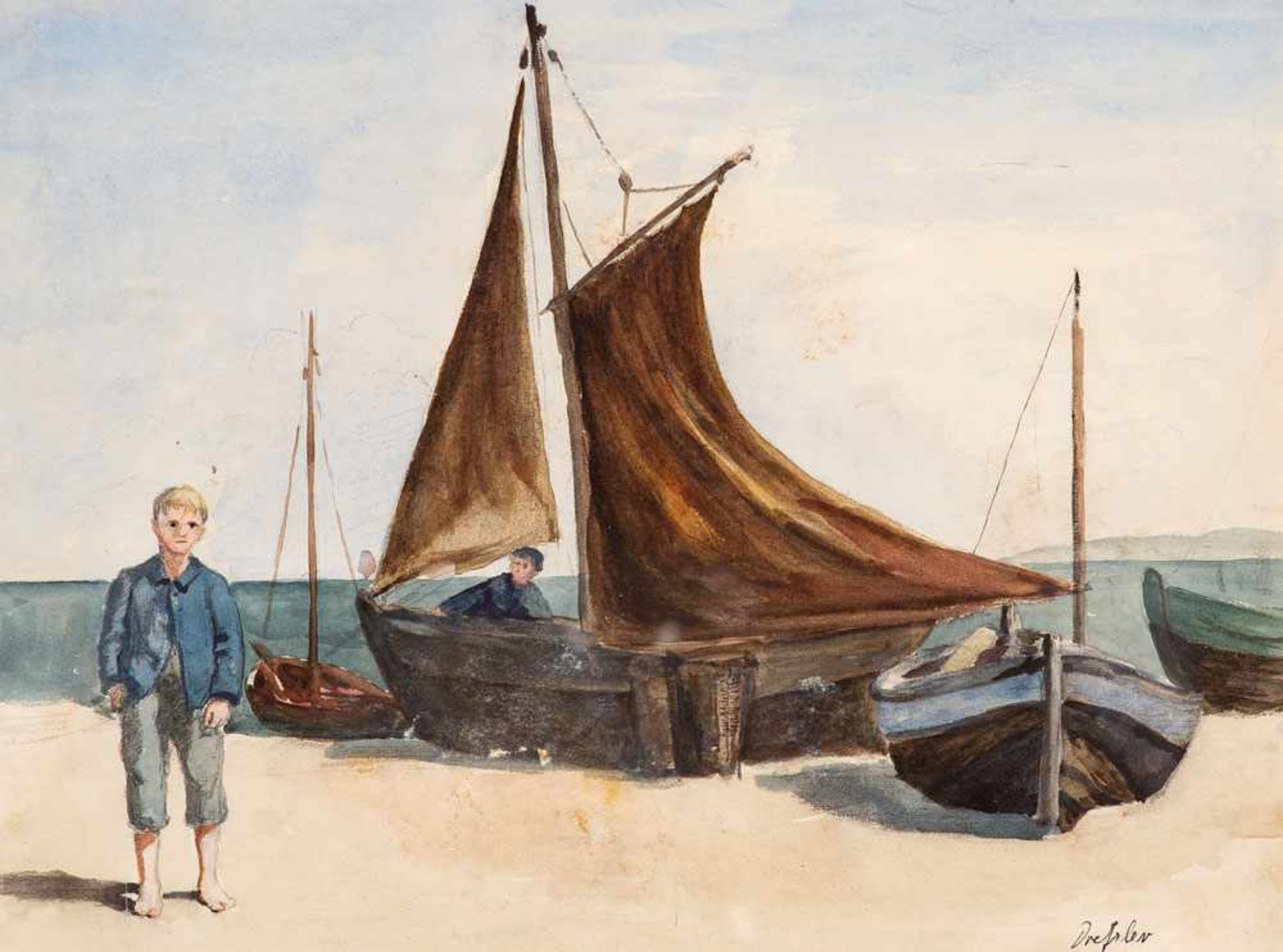 August Wilhelm Dressler (1886 Bergesgrün/Böhmen - 1970 Berlin)Fischerjunge, o. J.Aquarell. 262 x