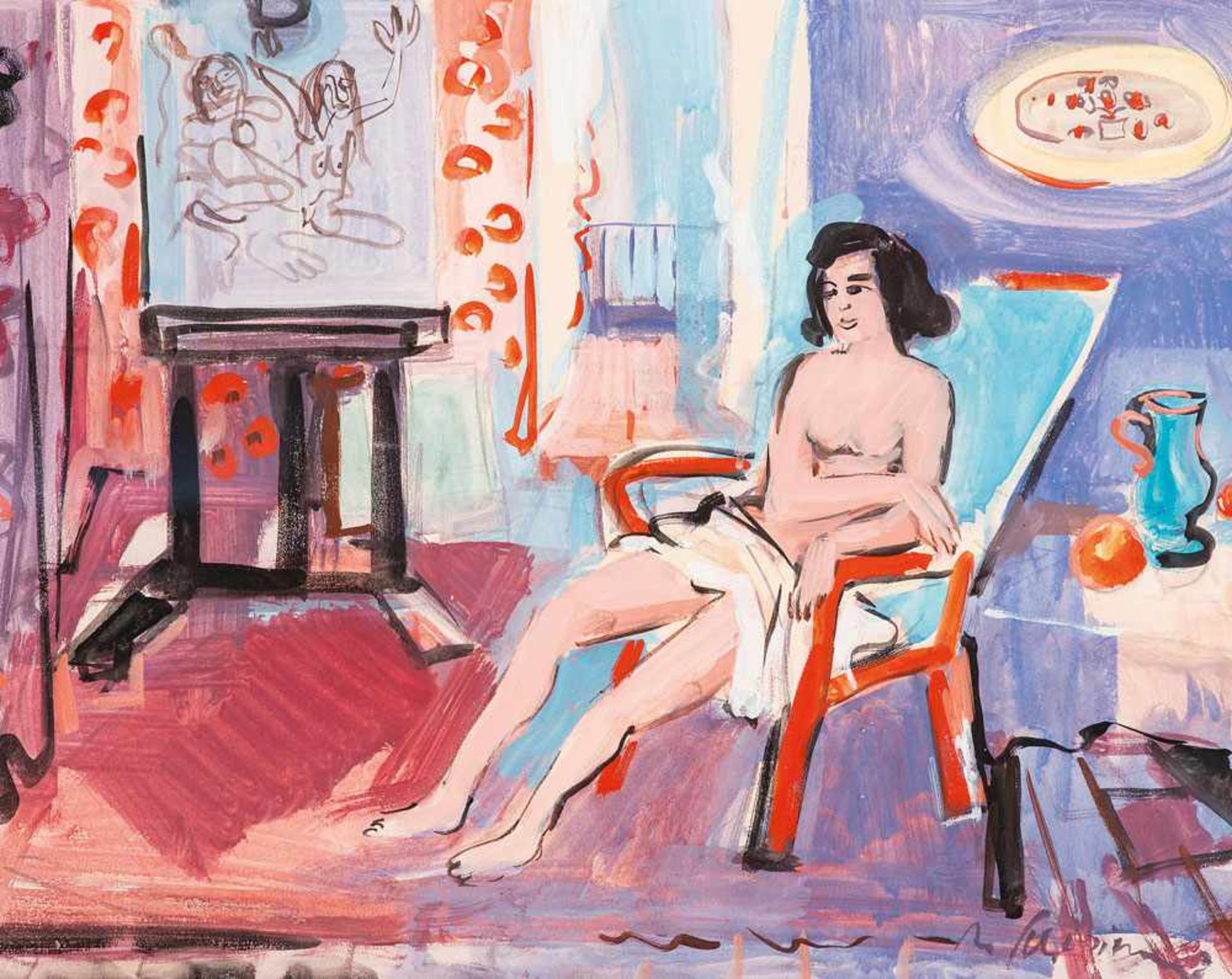 Max Schwimmer (1895 - Leipzig - 1960)Atelierpause.Gouache. 1940er Jahre. 405 x 545 mm. U. r.