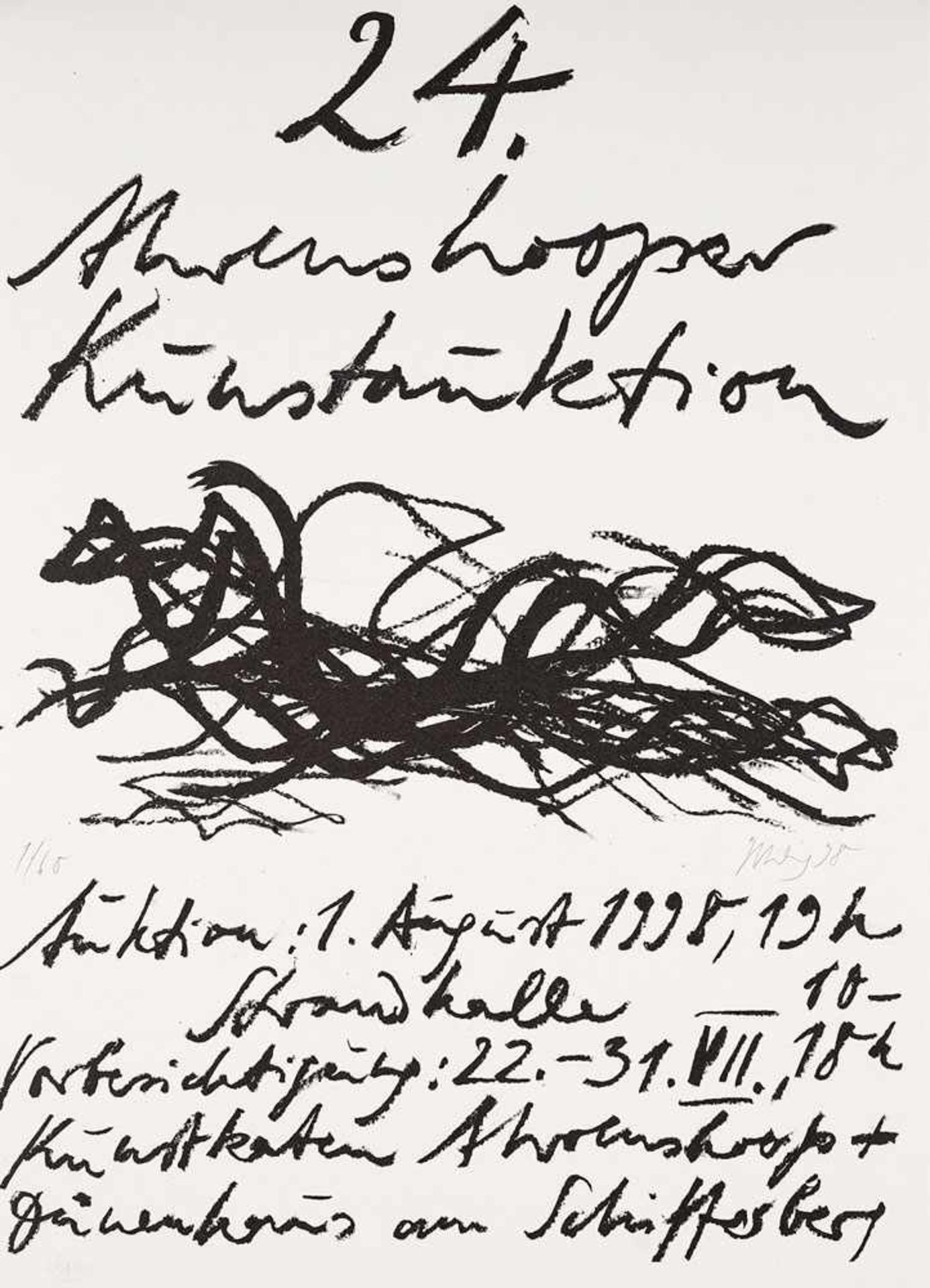 Max Uhlig (1937 Dresden, lebt in Dresden)Plakat zur 24. Ahrenhooper Kunstauktion, 1998. Lithografie