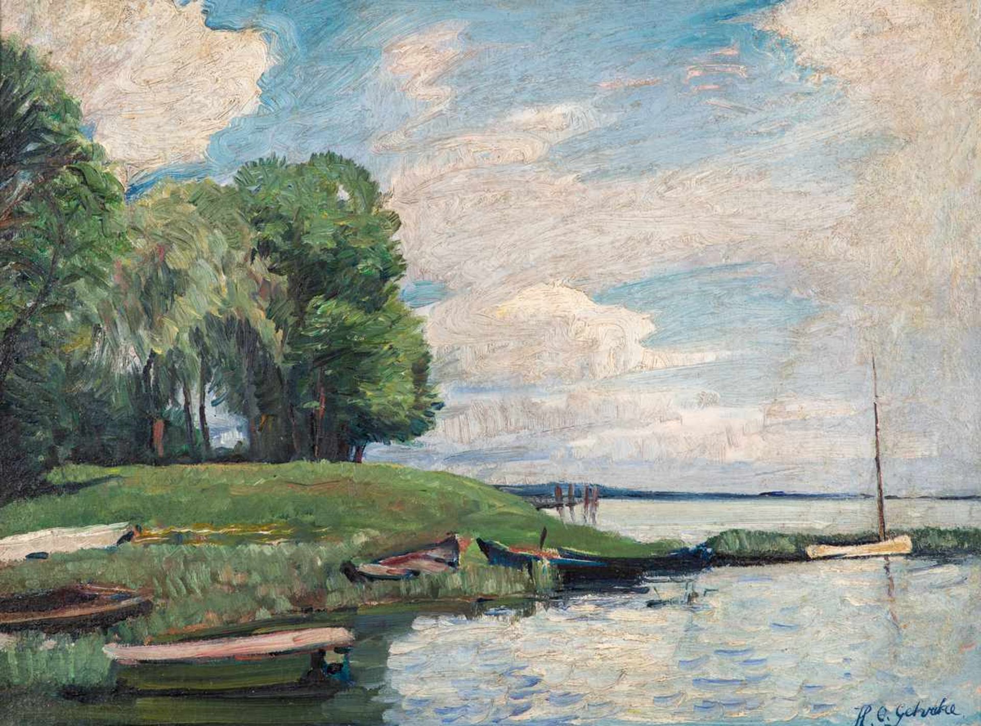 Hans Otto Gehrcke (1896 Langelsheim - 1988 Ferch bei Potsdam)Am Schwielowsee.Öl auf Leinwand. 1920er