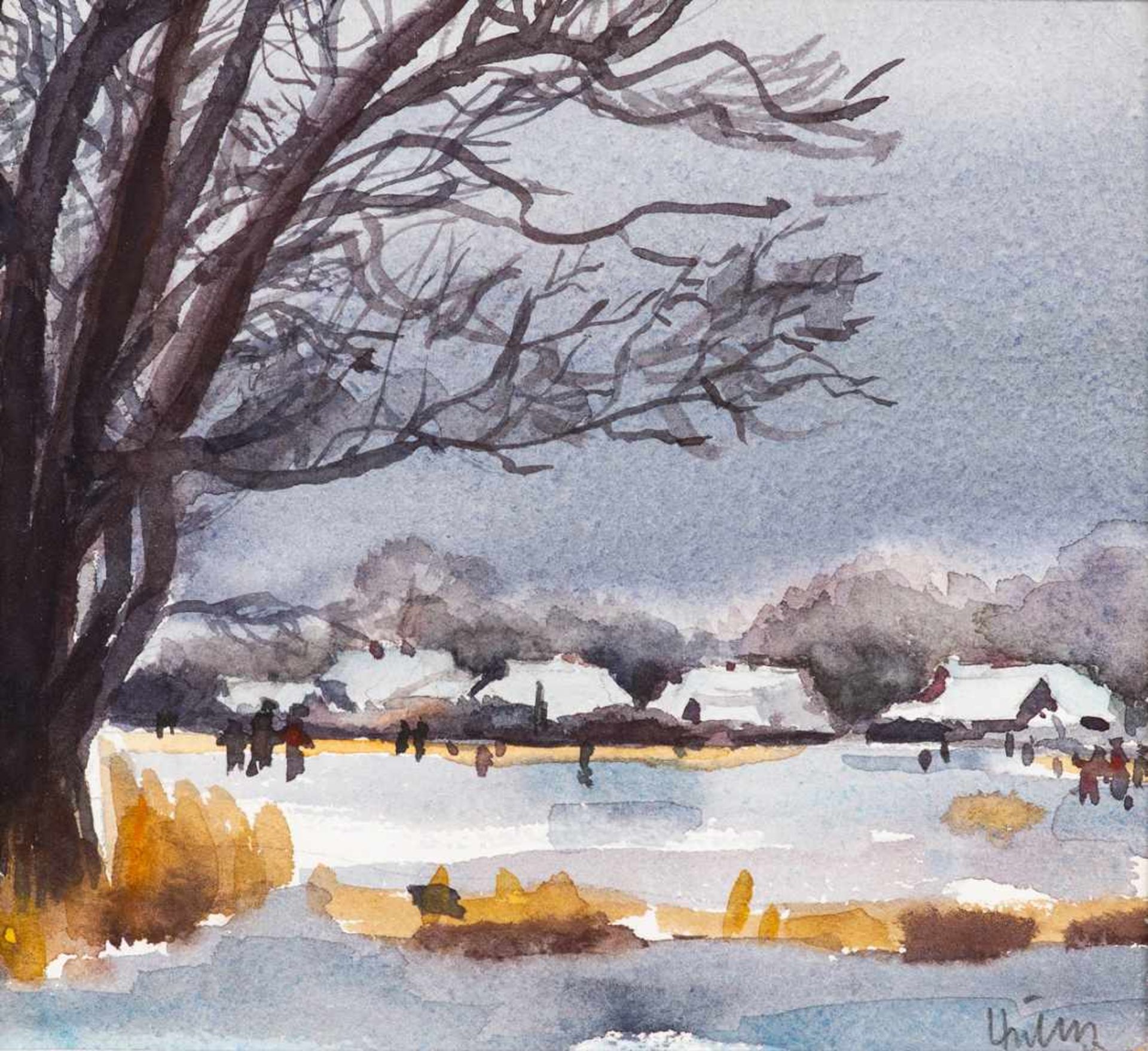 Georg Hülsse (1914 Düsseldorf - 1996 Ahrenshoop)Darßer Winterlandschaft.Aquarell. Frühe 1980er